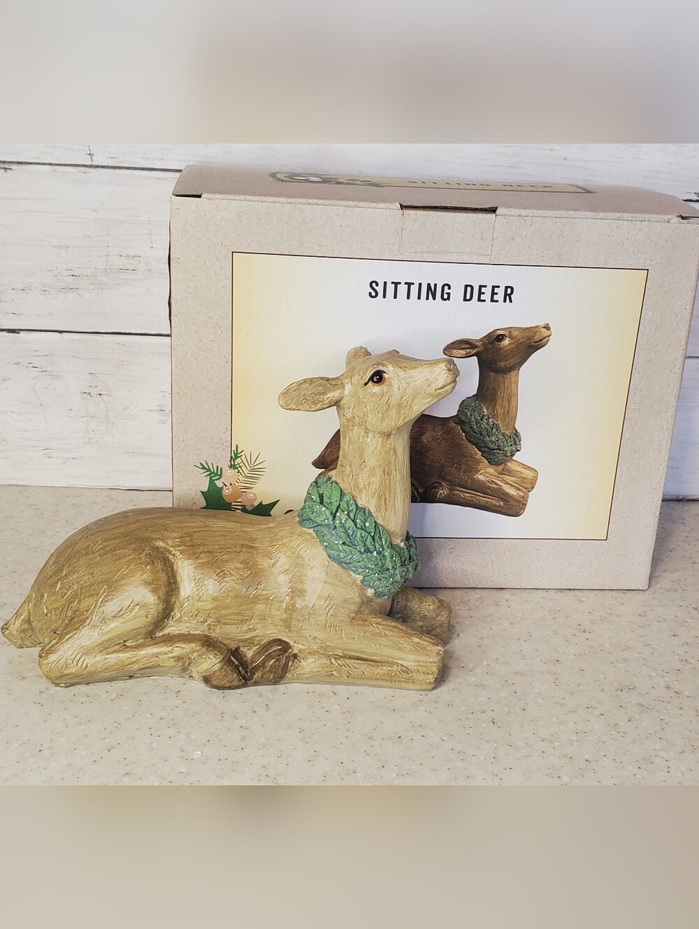 Cracker Barrel Sitting Deer Figurine Christmas Winter Woodland Decor 7.5" Resin